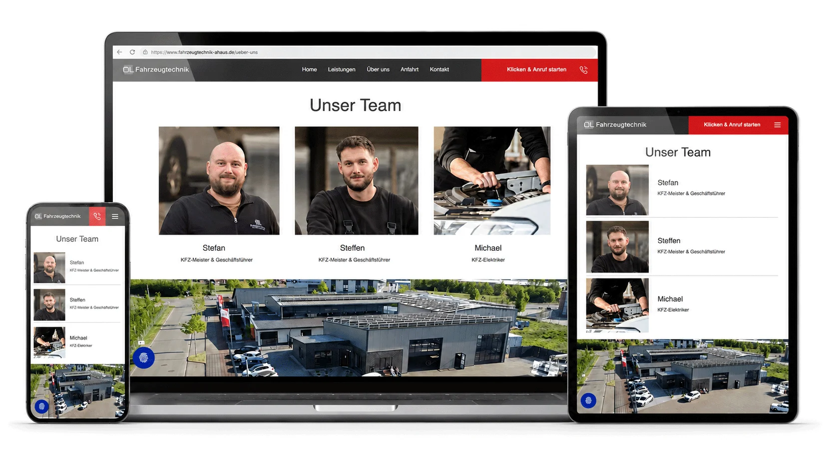 Die Website von OL Fahrzeugtechnik auf Desktop, Tablet und Smartphone
